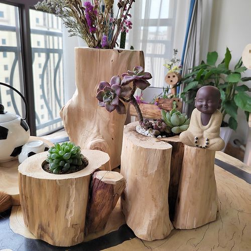 自然之韵 异形实木花盆——多肉石斛兰的木质栖居